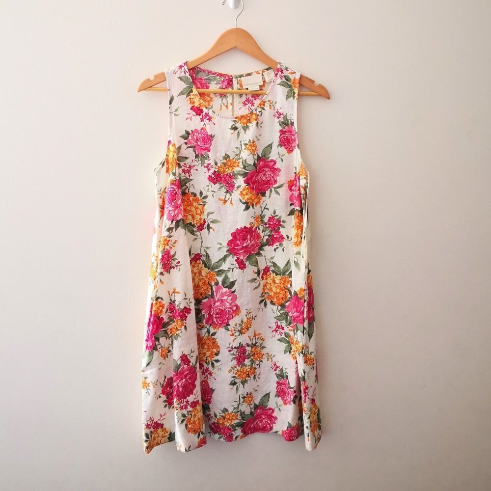 Cynthia Rowley 100% Linen Floral Swing Dress With Two Side Pockets Size M‎